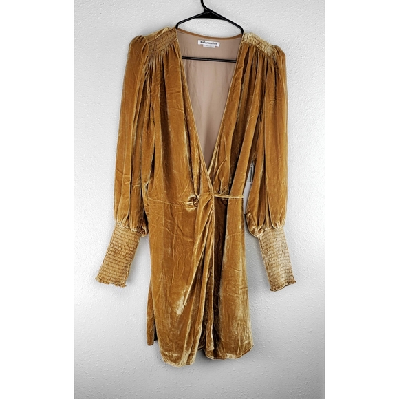 Reformation Boheme Velvet Wrap Dress in Gold, Holiday, Velvet, Party - Picture 3 of 11